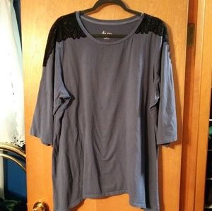 Blue d & co. Lace shoulder blouse 2xl